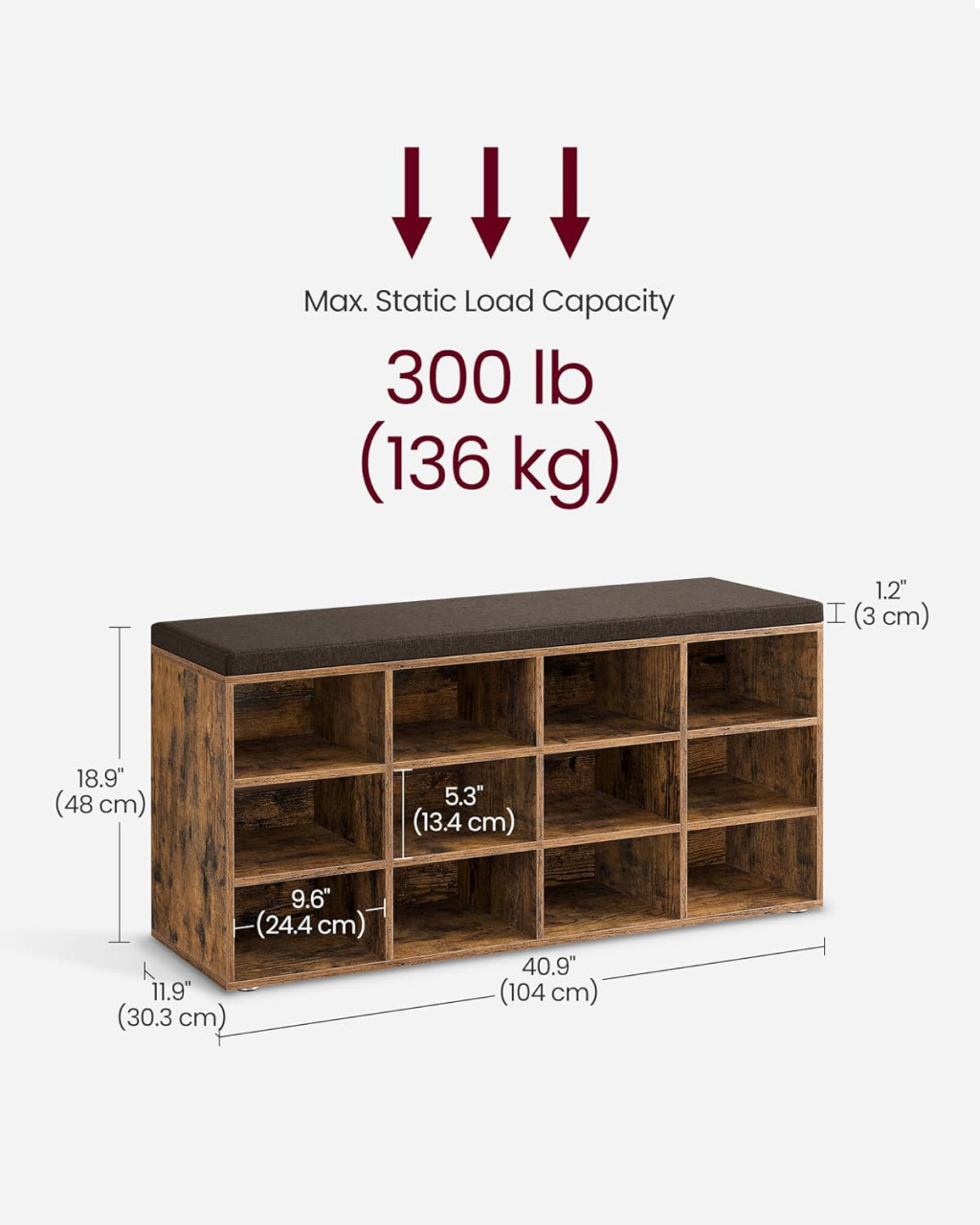 Banca cu suport pantofi Model Wesson, Maro, 104x30.3x48 cm - 2 | YEO