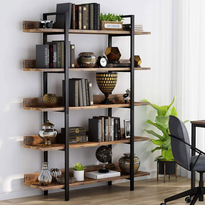 Biblioteca Pako World, Model Almond, 119x27x185 cm, Nuc/Negru - 1 | YEO