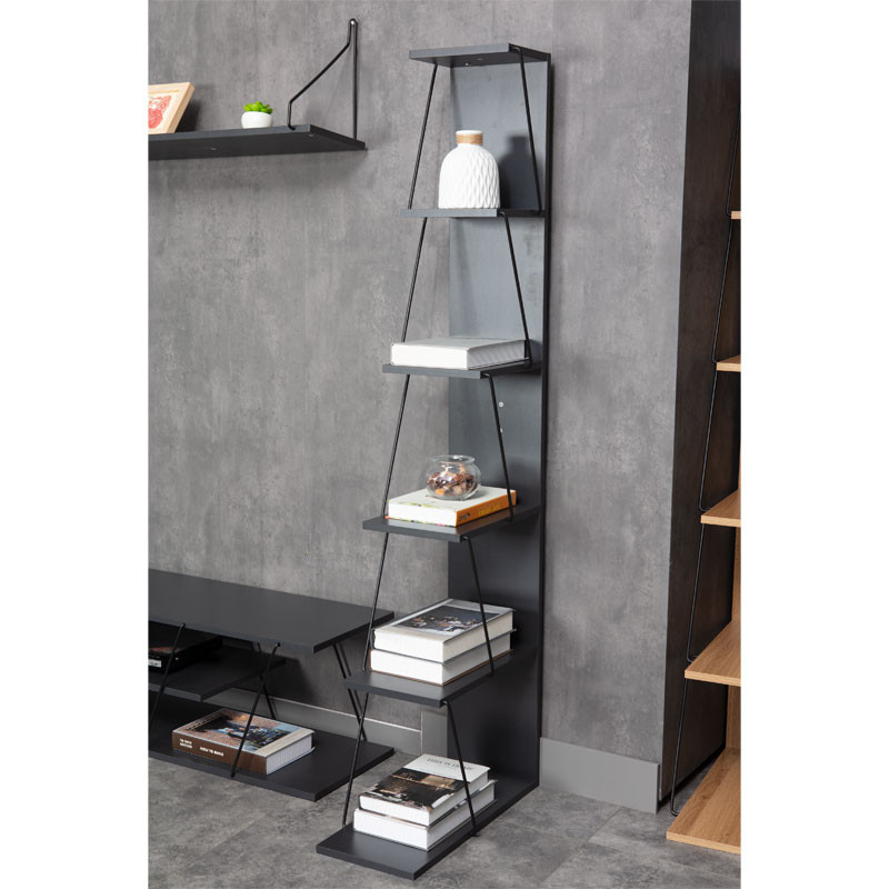 Biblioteca Pako World, Model mini, 50x22x150 cm, Gri Inchis/Negru - 1 | YEO