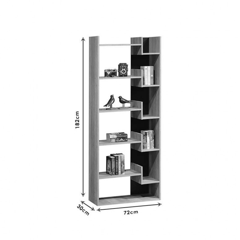 Biblioteca Pako World, Model Naya, 72x30x30x5 cm, Antracit/Natur - 2 | YEO