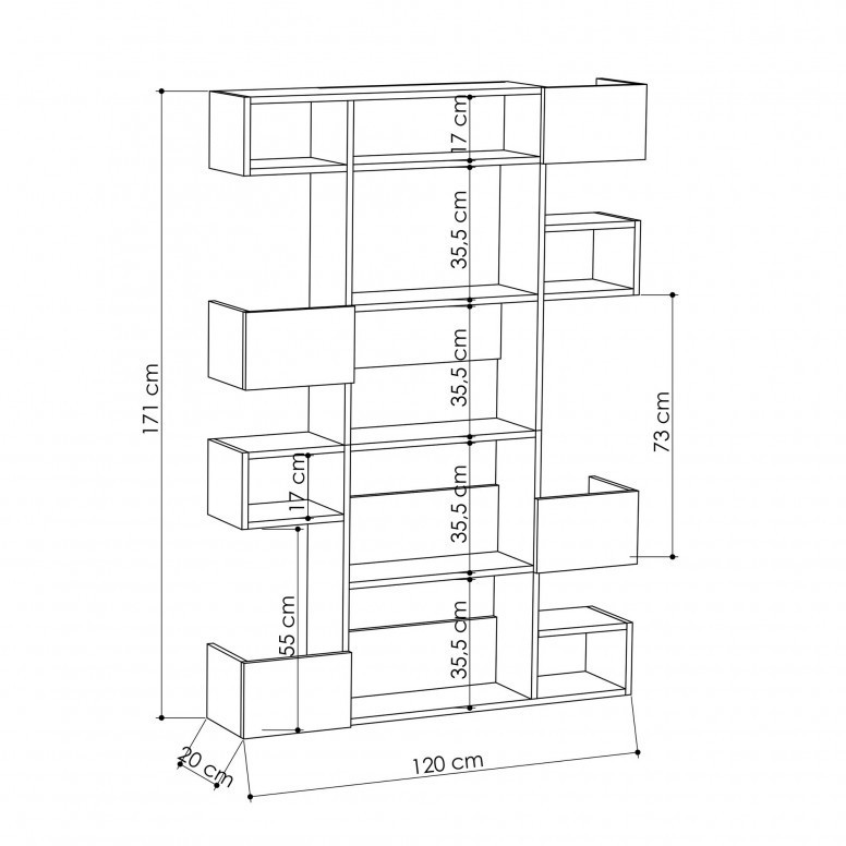 Biblioteca Salvador, Model Niho, Stejar/Antracit - 3 | YEO