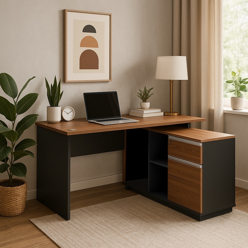 Birou profesional Model Oscar, Nuc/Antracit, 140x120x76 cm - 1 | YEO