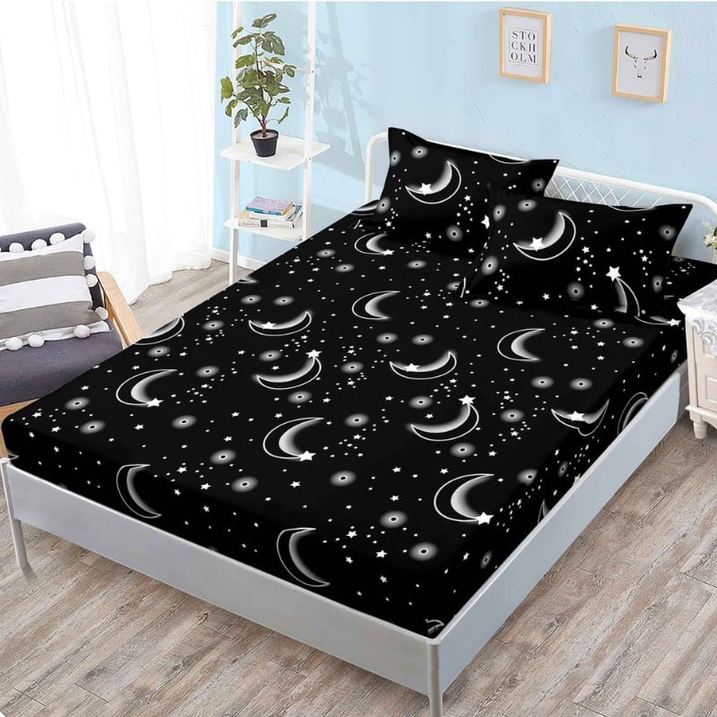 Cearsaf cu elastic si 2 Fete de Perna, Dark Sky 160x200 cm (Finet)