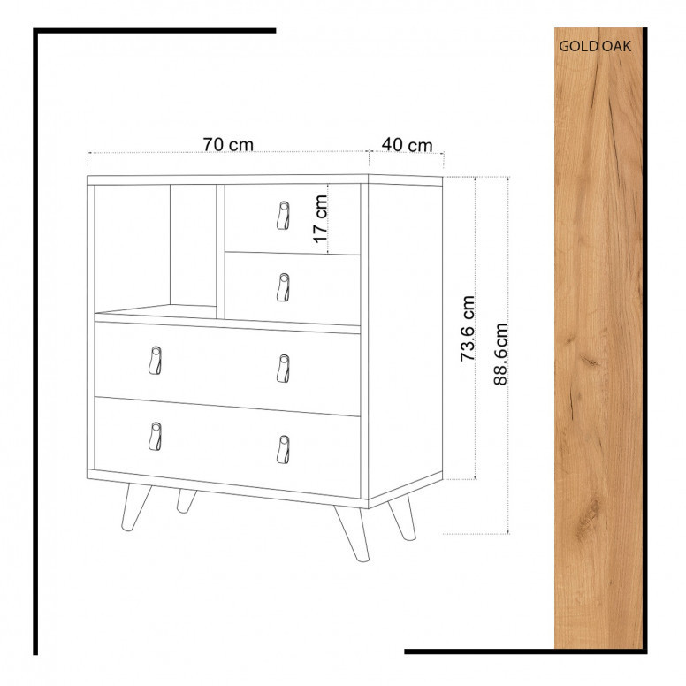 Comoda Model Fallow, Stejar/Alb, 70x40x88.6 cm - 3 | YEO