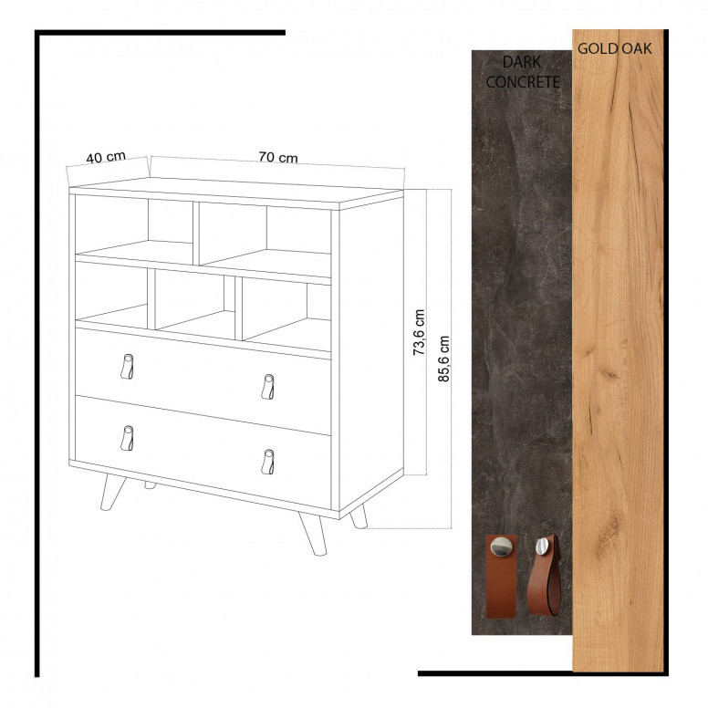 Comoda Model Marco, Stejar/Ciment, 70x40x85.6 cm - 3 | YEO