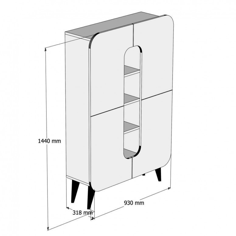 Comoda Model Mine, Nuc/Galben, 93x31.8x144 cm