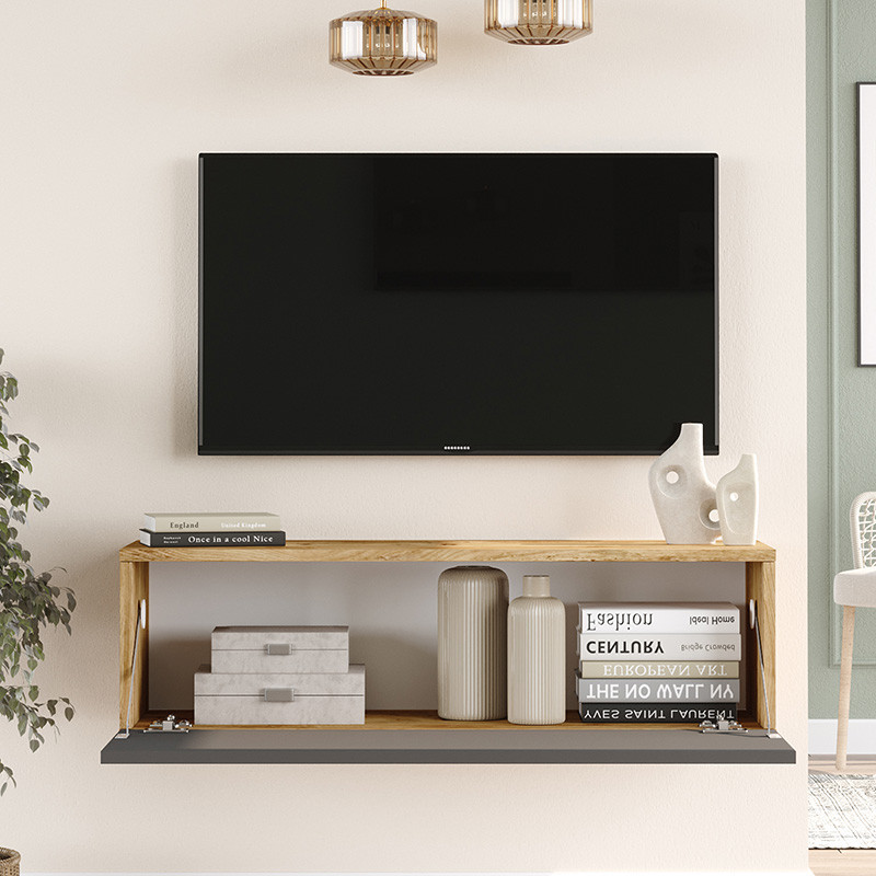 Comoda TV de perete Serit culoare antracit - sonoma 100x31.6x29.6cm - 1 | YEO