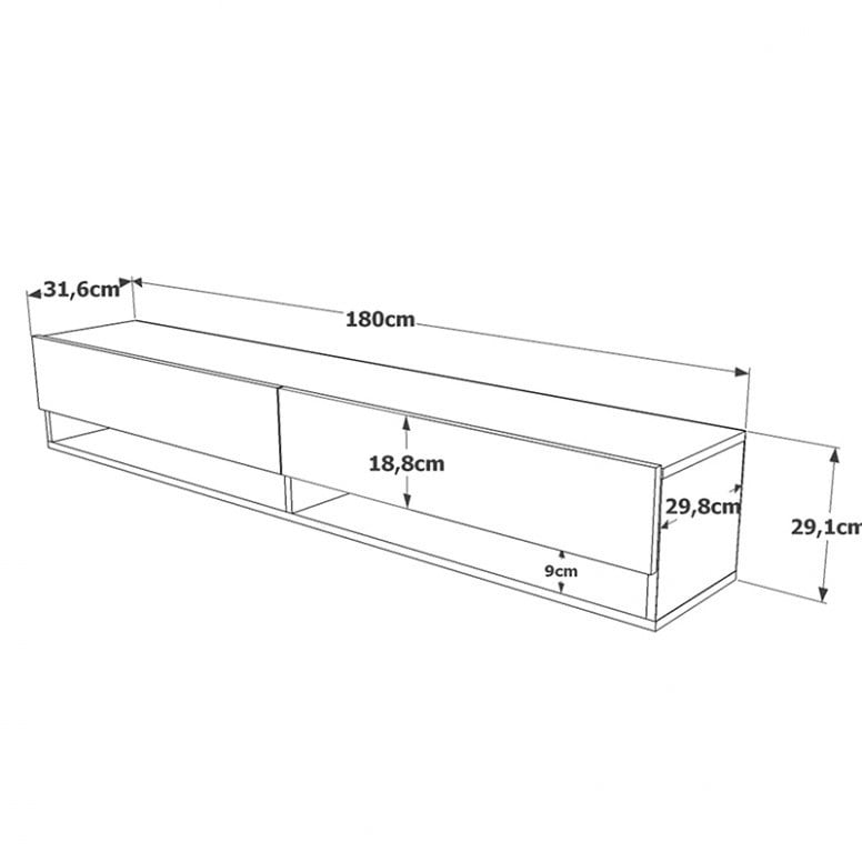 Comoda TV Pako World, Model Handra, 180x31.5x29.5 cm, Alb/Stejar