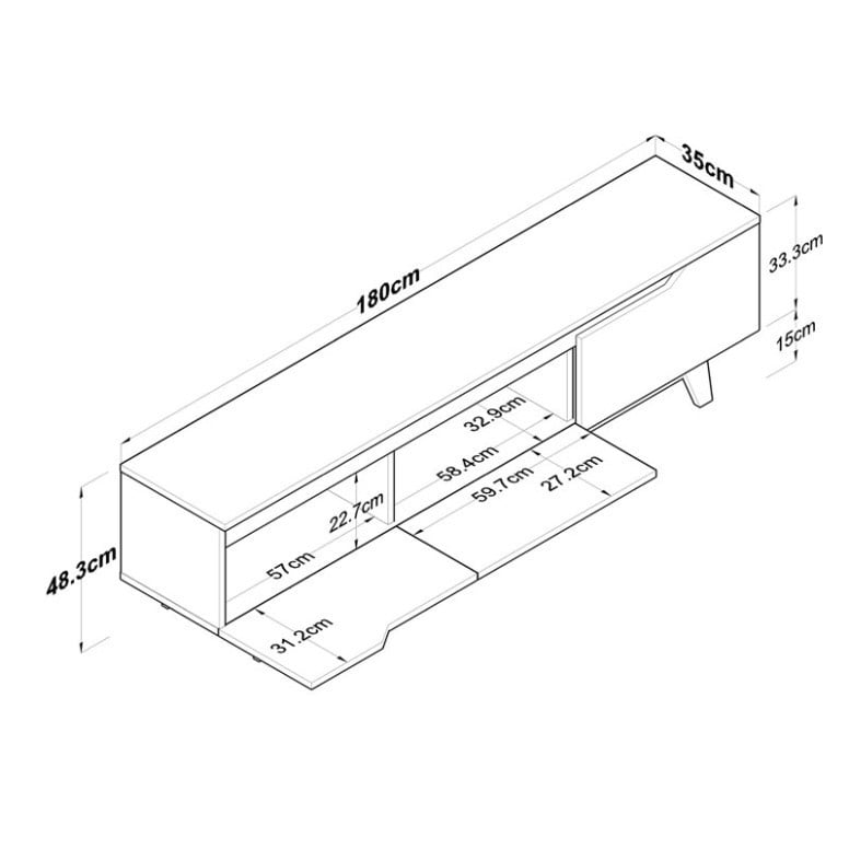 Comoda TV Pako World, Model Pako, 180x48.3x35 cm, Nuc/Negru marmorat