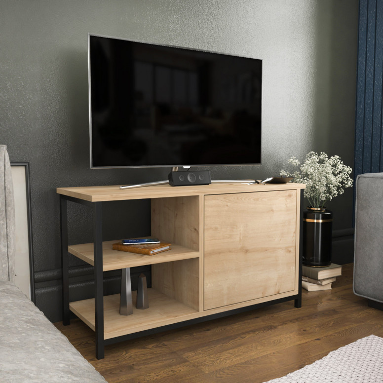 Comoda TV Salvador, Model Muskegon, 89.6x50.8x35.3 cm, Negru/Stejar - 1 | YEO