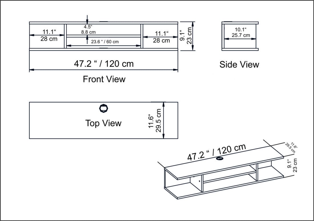 Comoda TV Salvador, Model Pivot, 120x23x29.5 cm, Negru