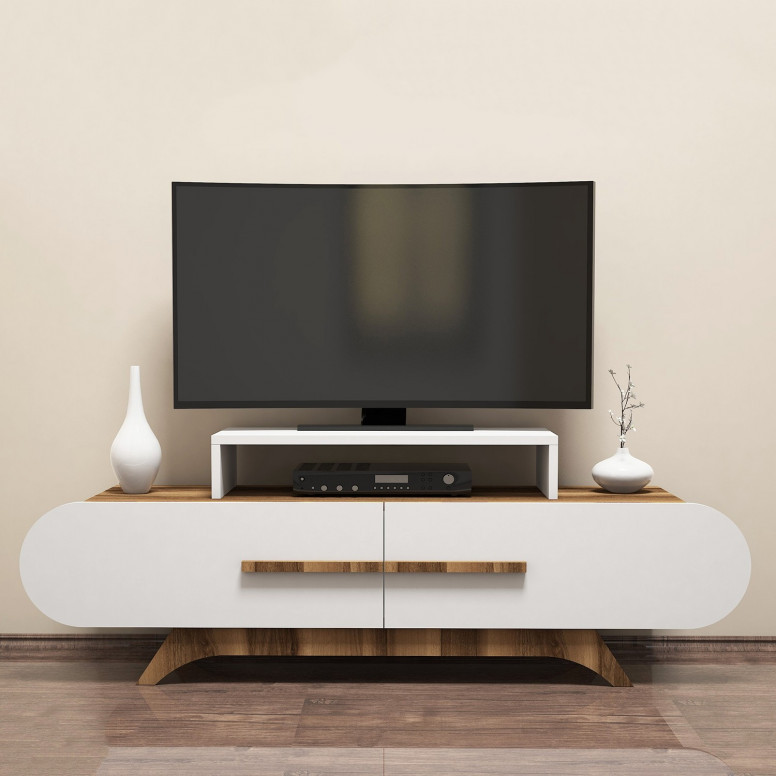 Comoda TV Salvador, Model Rose, 145x49.8x36.8 cm, Nuc/Alb