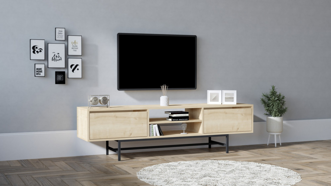 Comoda TV Salvador, Model Tauber, 180x50x40 cm, Stejar safir