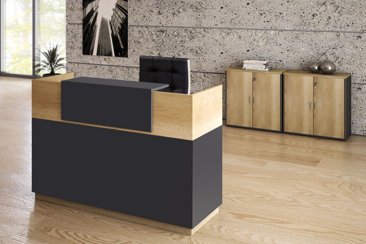 Consola de receptie Model Lotus, Stejar/Gri inchis, 180x70x110 cm - 3 | YEO