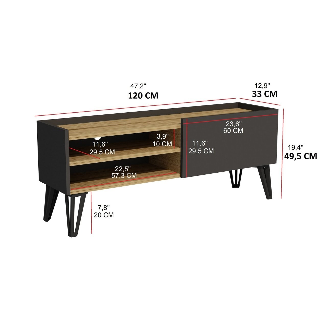 Consola TV Veronica Stejar 120x49.5x33.1 cm