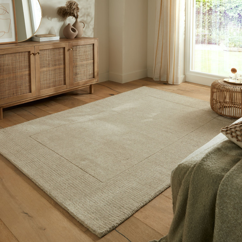 Covor Textured Wool Border Natural 160X230 cm, Flair Rugs