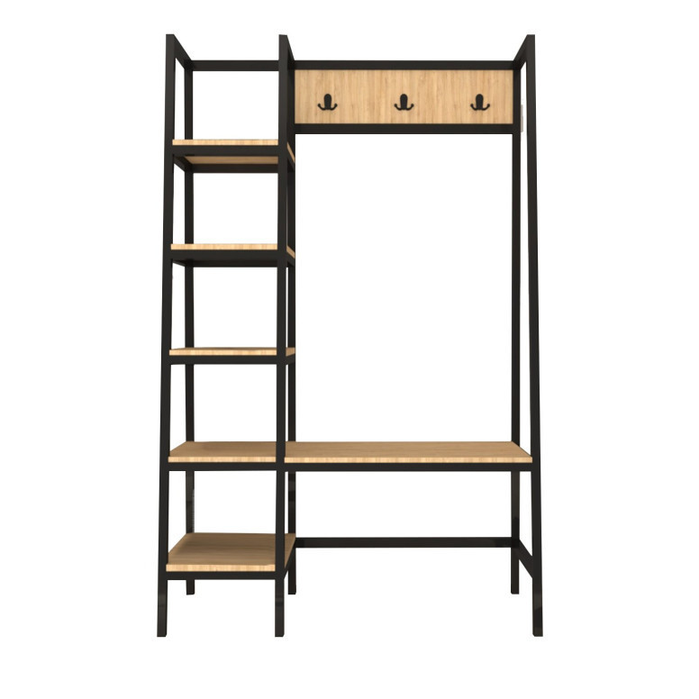 Cuier cu rafturi Model Valansiya, Negru/Pin, 160x40x170 cm - 3 | YEO