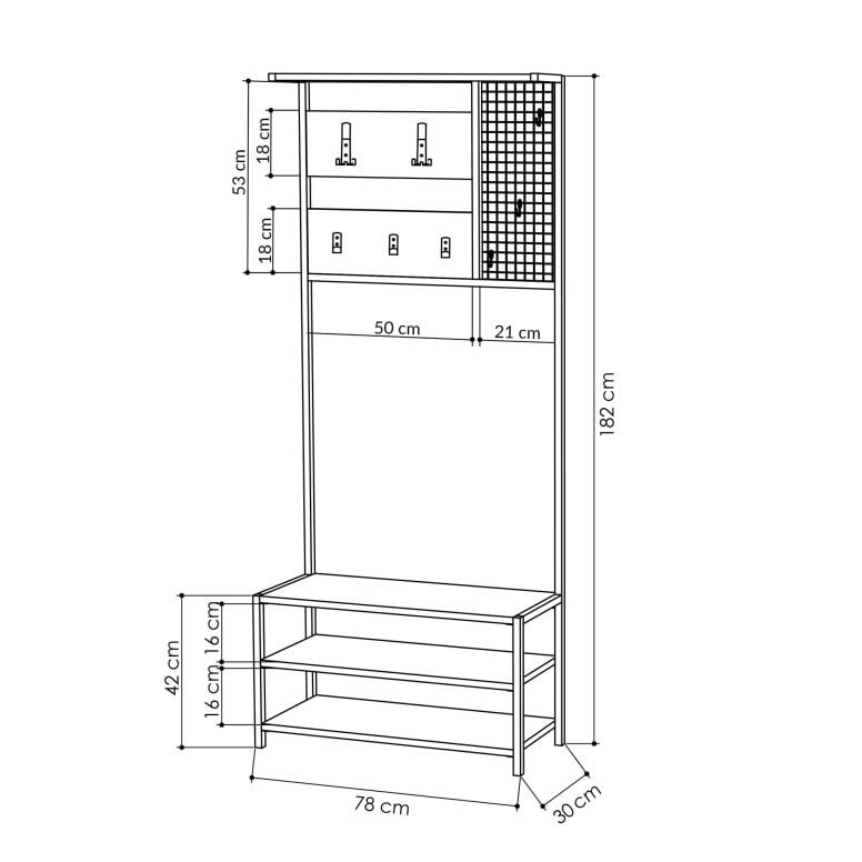 Cuier cu suport pantofi Model Nomad, Antracit, 78x30x182 cm