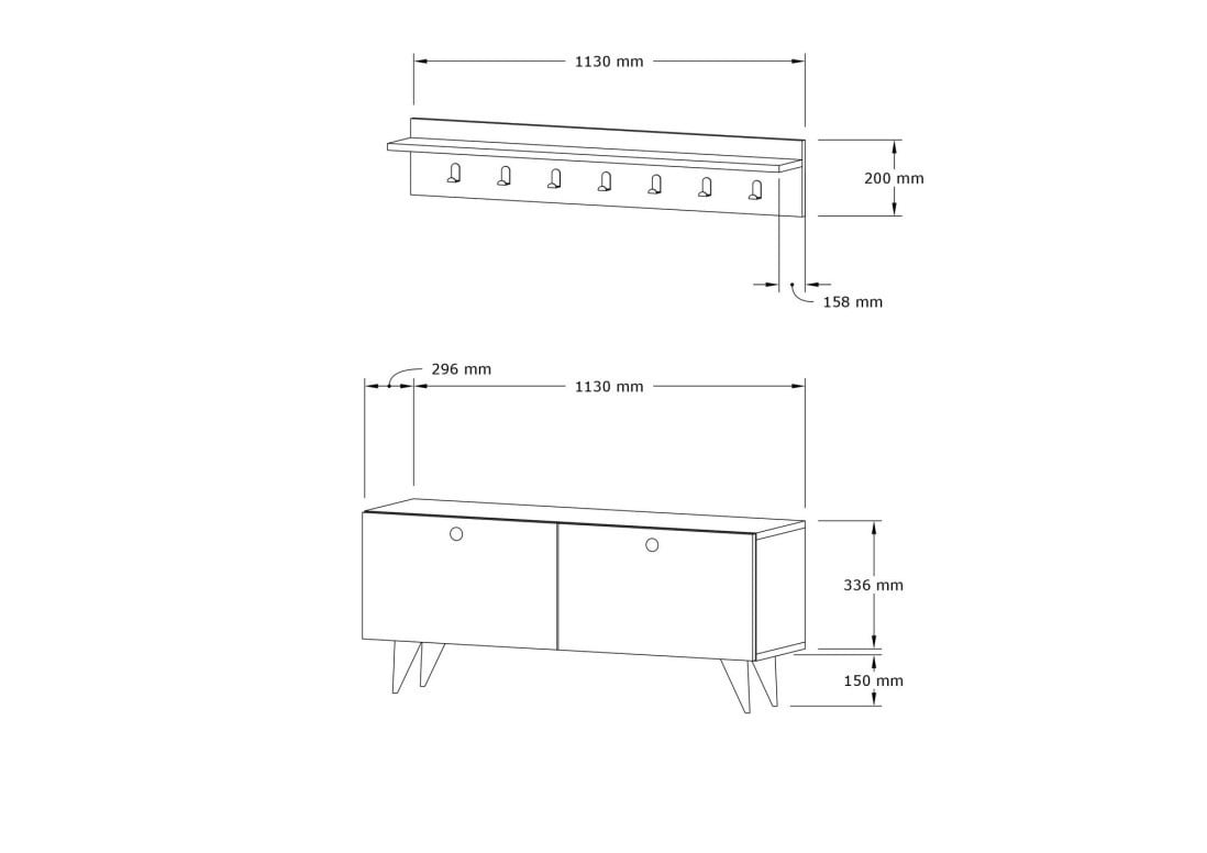 Cuier de hol cu dulap Model Rupa, Alb, 113x35x48.5 cm