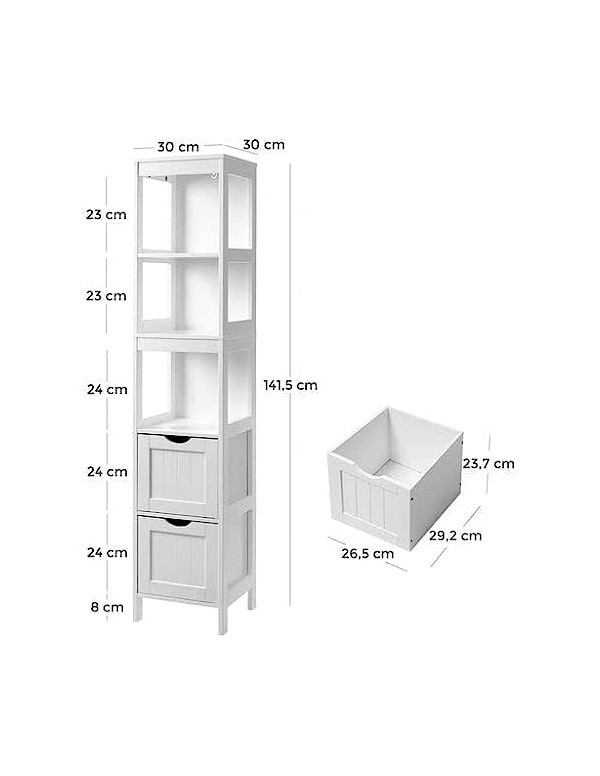 Dulap de depozitare pentru baie, Vasagle, 30x30x141.5cm, BBC66WT, Alb - 3 | YEO
