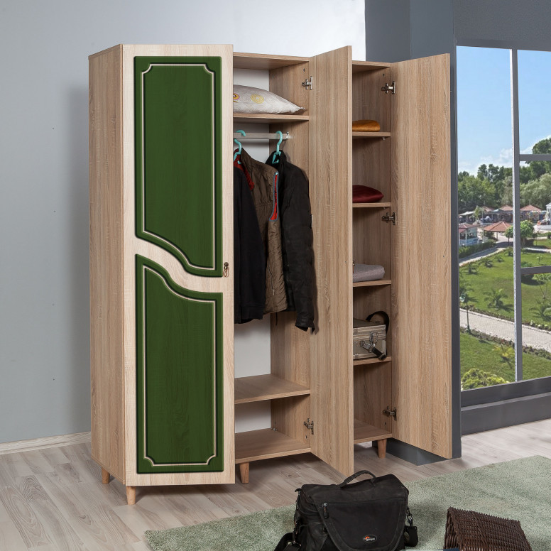 Dulap haine Model Mode-623, Stejar/Verde, 135x52x192 cm - 2 | YEO