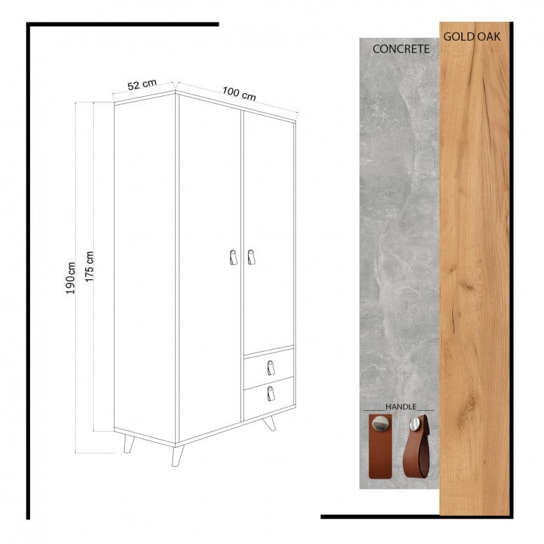 Dulap haine Model Suwon, Stejar/Gri deschis, 100x52x190 cm - 3 | YEO