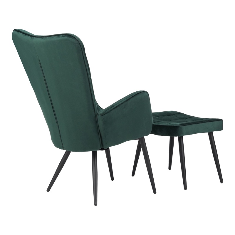 Fotoliu cu suport picioare Model Dorita, Verde inchis/Negru, 68.5x76x103 cm - 1 | YEO