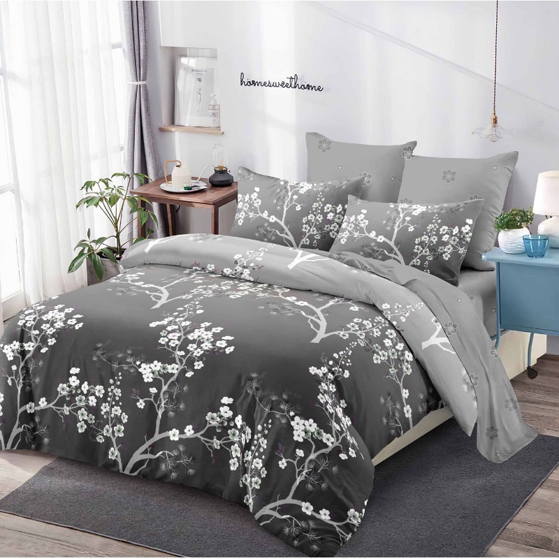 Lenjerie cu Elastic 180x200 cm, Grey Garden 6 Piese (Finet)