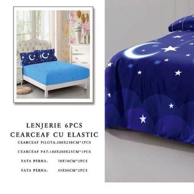 Lenjerie cu Elastic 180x200 cm, Night sky 6 Piese (Finet) - 1 | YEO