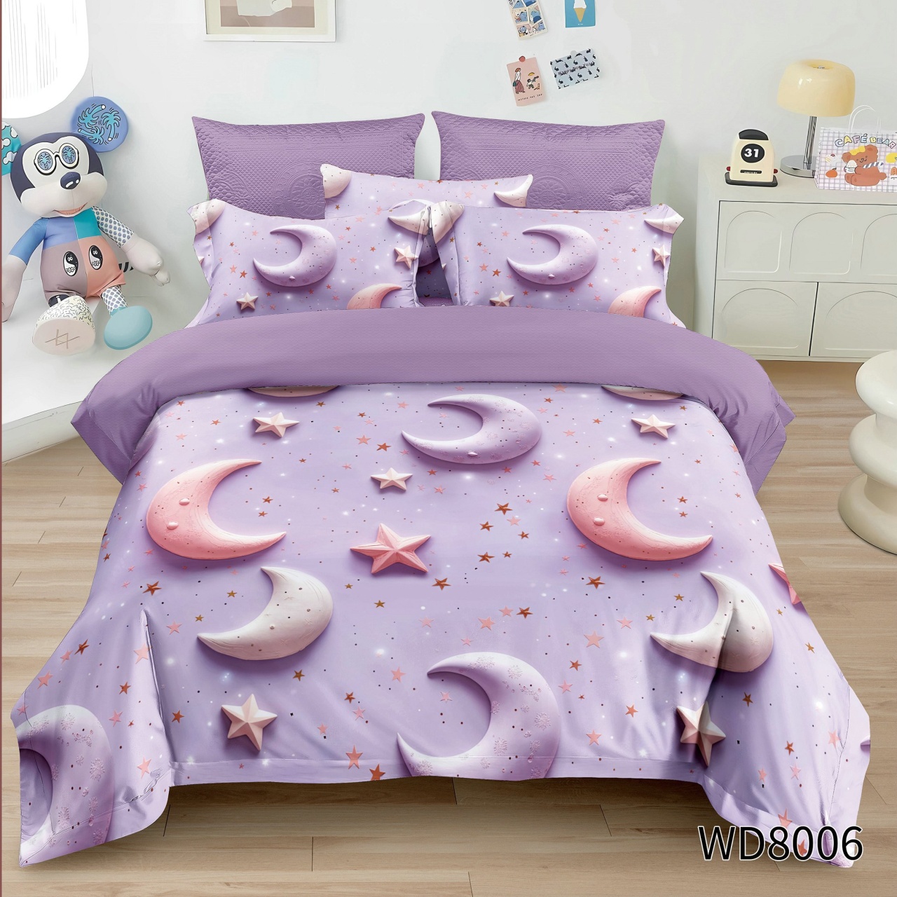 Lenjerie de pat Finet 5D Digital Print cu elastic – 4 piese, Azure Sky