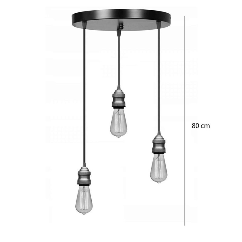 Lustra cu 3 lumini Sopio E27 negru metal D30x85cm - 1 | YEO