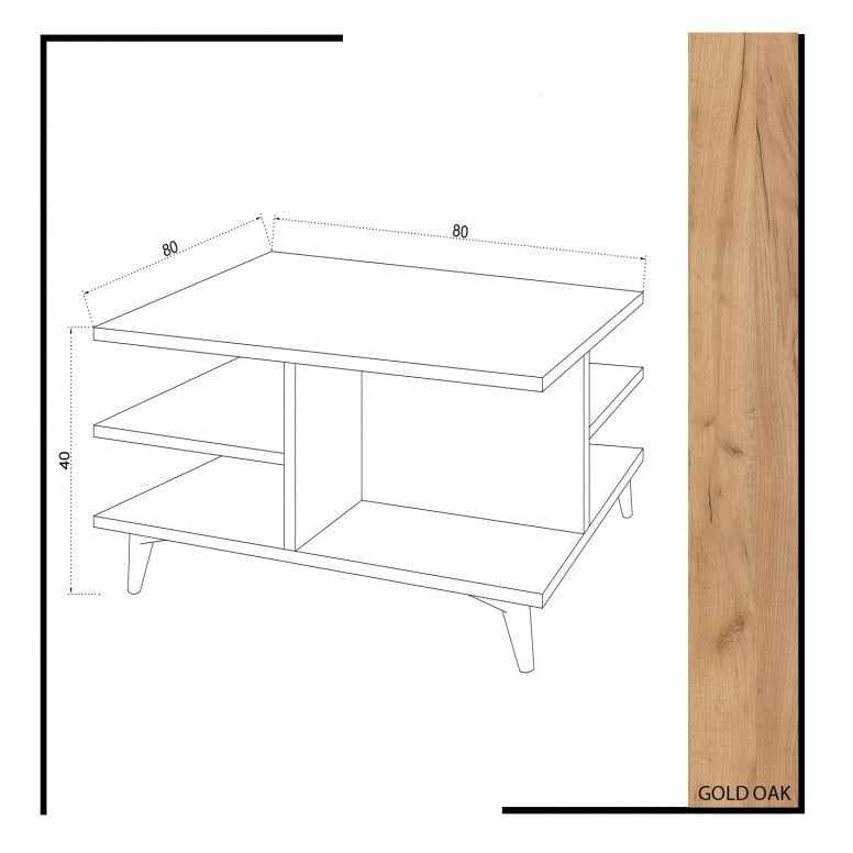 Masuta de Cafea Model Bowers, 80x80x40 cm, Stejar/Alb