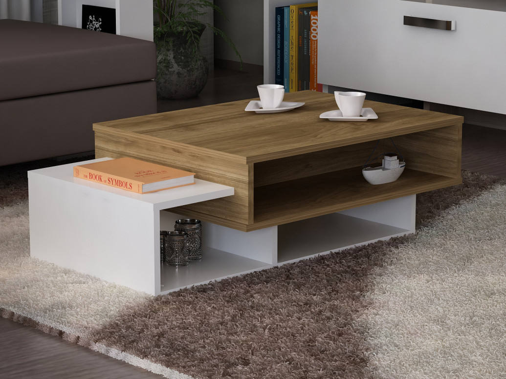 Masuta de Cafea Model Sloan, 105x60x32 cm, Alb/Nuc