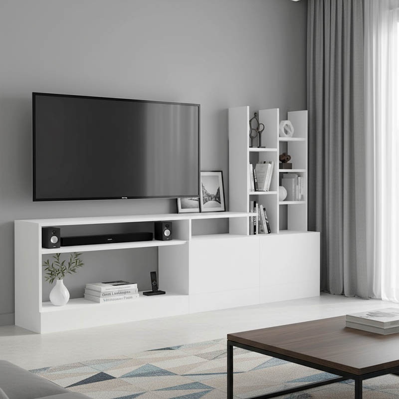 Mobilă TV Seruno, alb, 170x25x100 cm