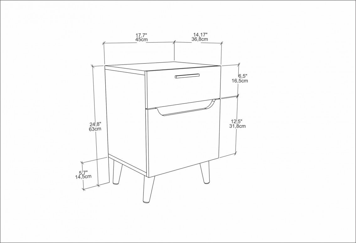 Noptiera Model Collins, Alb/Stejar, 45x36.8x63cm