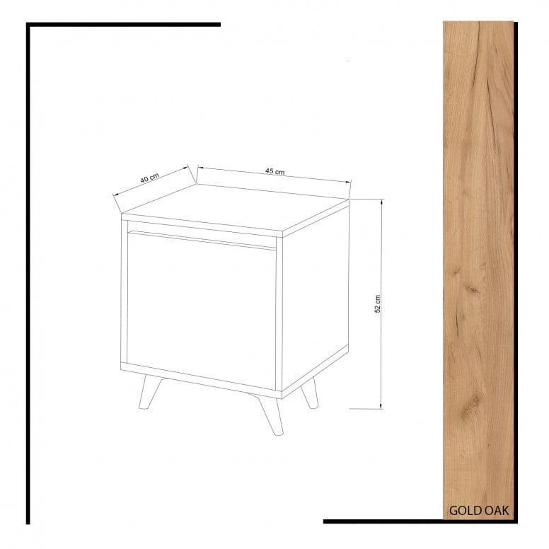 Noptiera Model Dominguez, Stejar/Alb, 45x40x52cm
