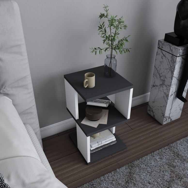 Noptiera Model Ramirez V1, Alb/Antracit, 29.6x29.6x49.4cm - 1 | YEO