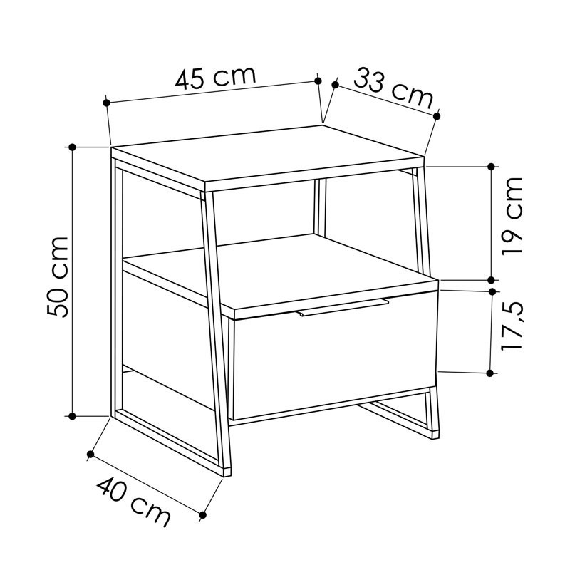 Noptiera Model Roberson, Crem/Negru, 45x40x50cm - 2 | YEO