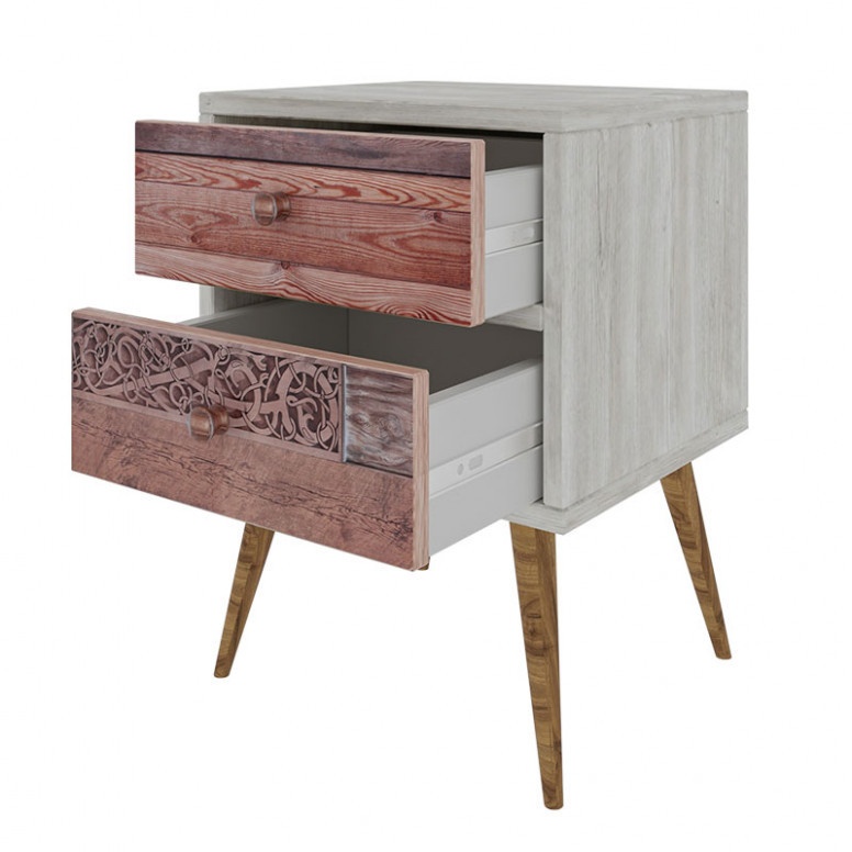 Noptiera PWF-0320 Gri-Walnut 40x35x55 cm - 2 | YEO
