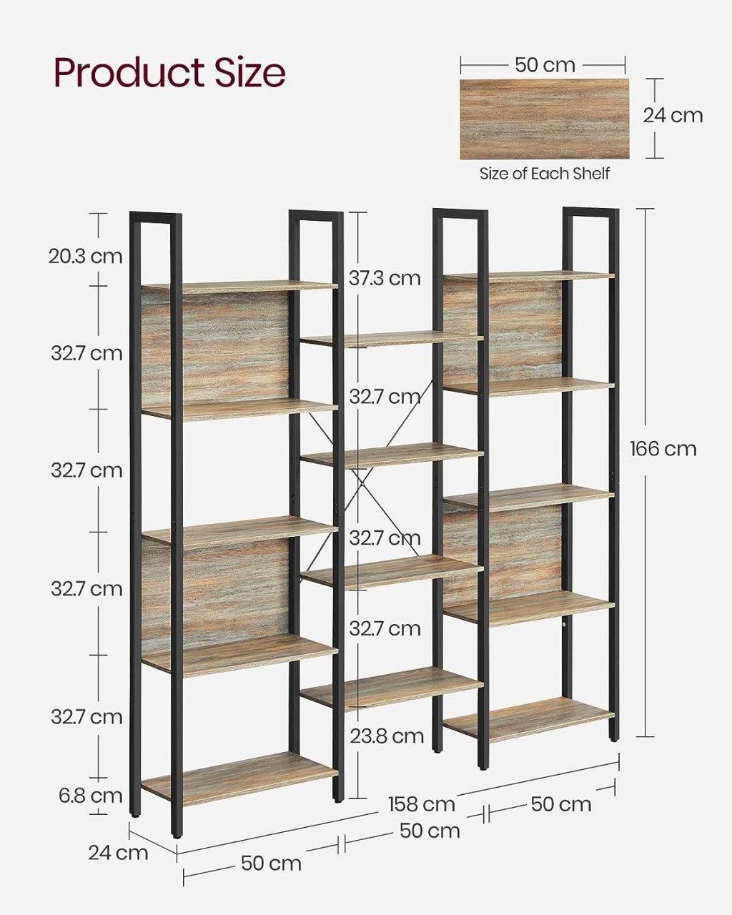 Raft pentru cărți cu 14 polițe Model Aryan, Albastru/Negru, 158x24x166 cm