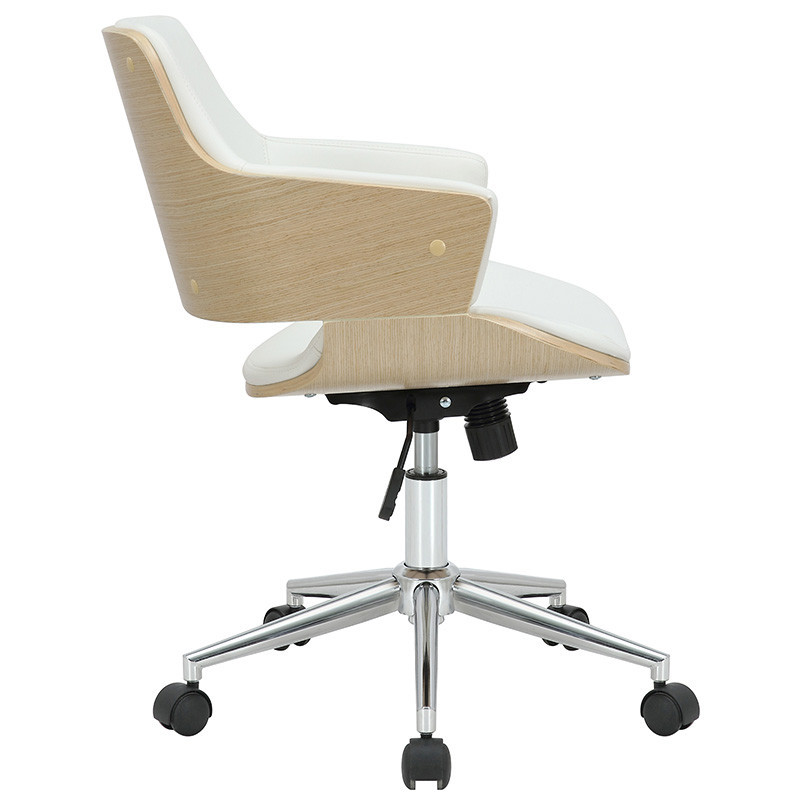 Scaun de birou manager Fern piele ecologica alb lemn natural - 2 | YEO