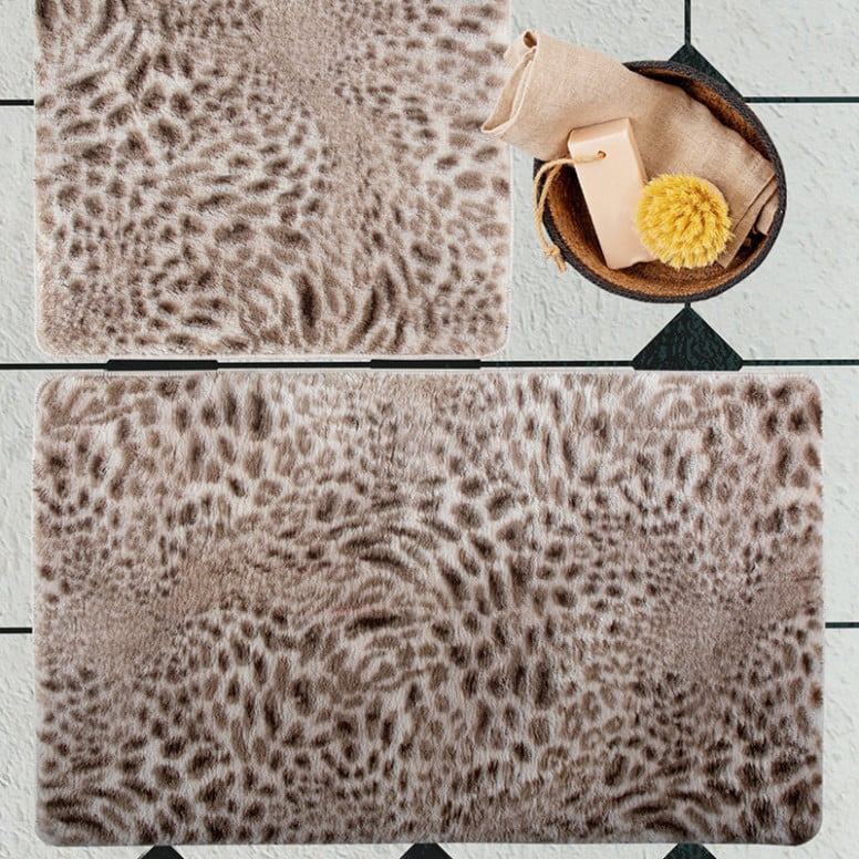 Set 2 Covorase de Baie Plush Leopard