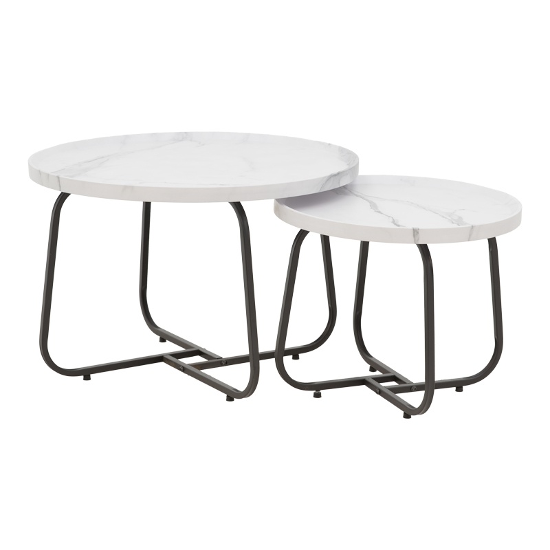 Set 2 Masute de Cafea Model Crismory, Alb/Negru
