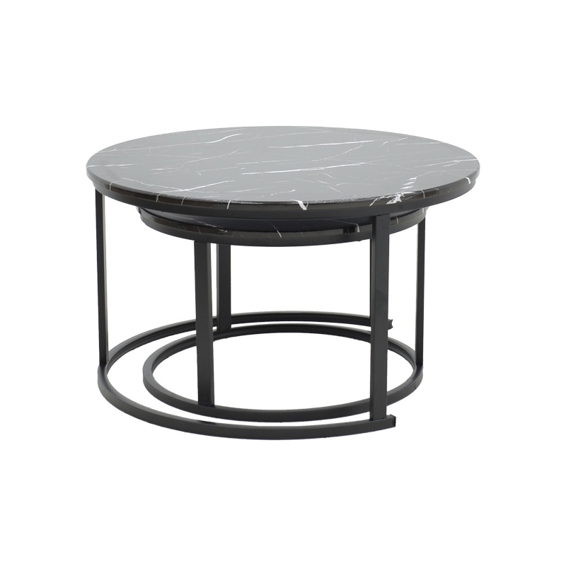 Set 2 Masute de Cafea Model Revelon, Negru marmorat/Negru, 80x80x45 cm - 1 | YEO