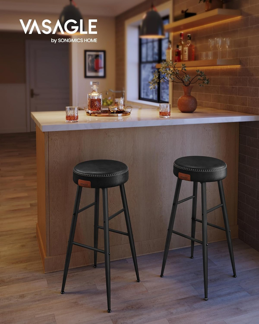 Set 2 scaune de bar Model Emberly, Negru, 51.6x51.6x75 cm