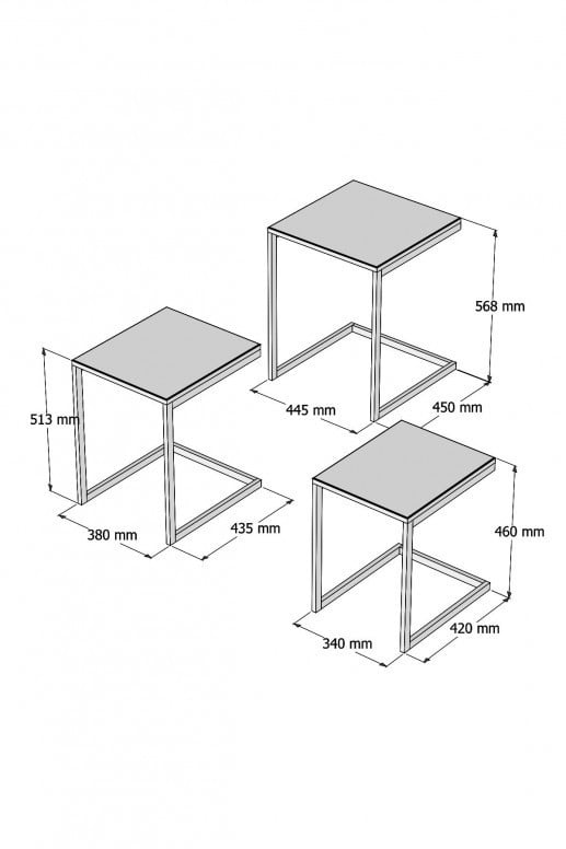 Set 3 Masute de Cafea Model Carey, 34x42x46/38x43.5x51.3/44.5x45x56.8 cm, Nuc