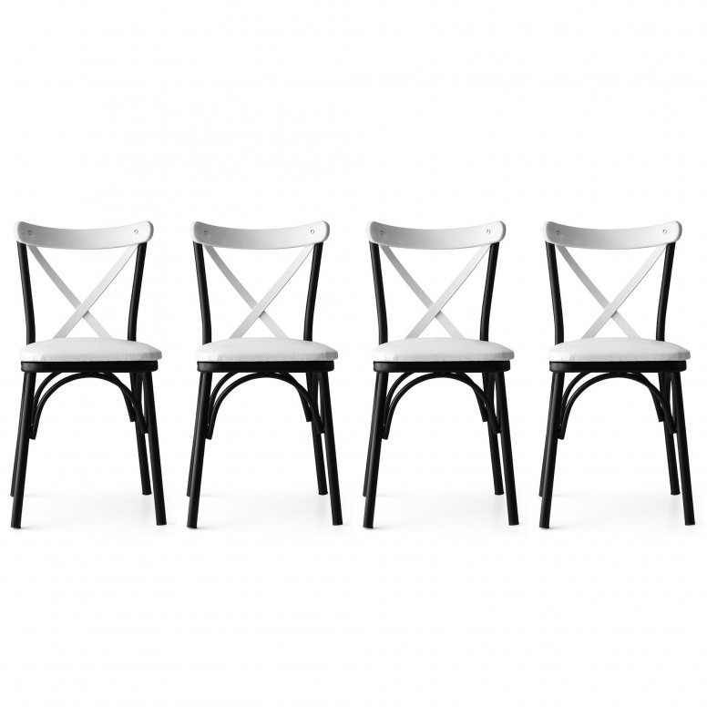 Set 4 scaune Model Ekol, Alb/Negru, 42x42x84 cm