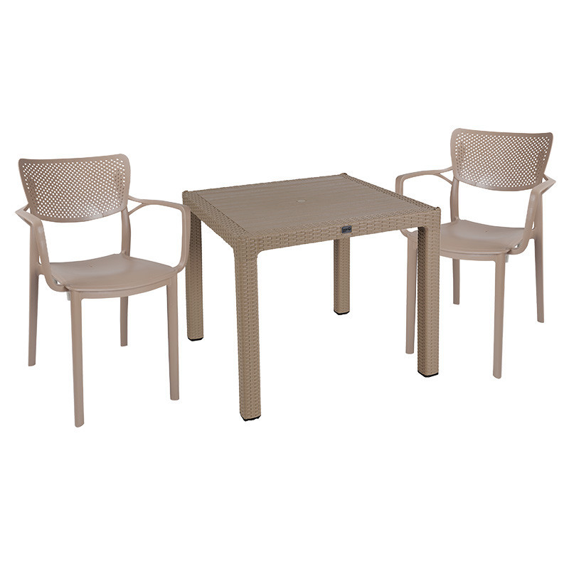 Set de gradina masa si scaune Explore, Fontline set 3 piese plastic cappuccino 90x90x73.5 cm