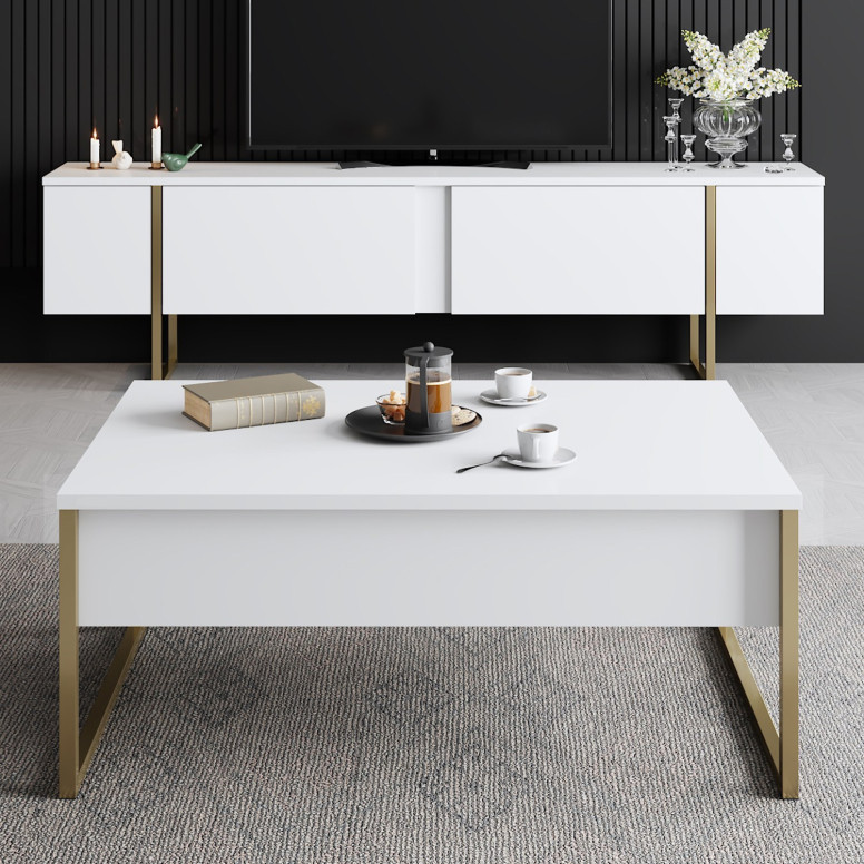 Set de mobilier pentru living Luxe, Alb- Auriu - 1 | YEO