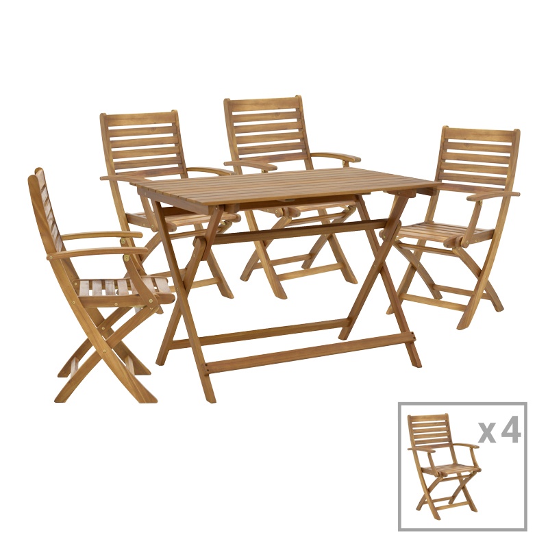 Set masa de gradina si 4 scaune, Model Gorbo-Jaybo, culoare natural, lemn masiv de salcam, 100x65x72 cm